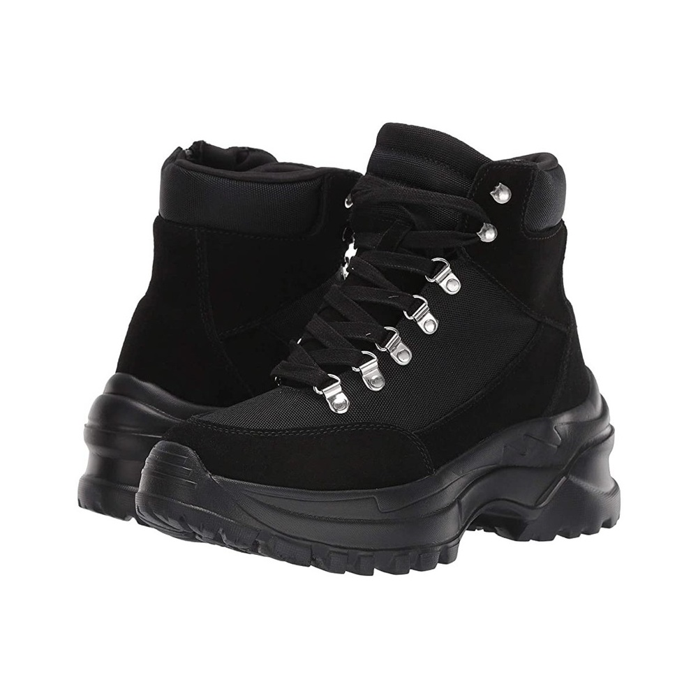 Women's Steve Madden Riland Platform hiking Boot Black Zip Up 7-7.5